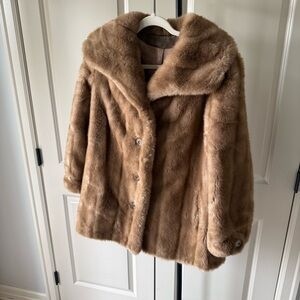 Vintage Faux Mink Coat 70s Glam Caramel Brown Shawl Collar Old Hollywood Luxe